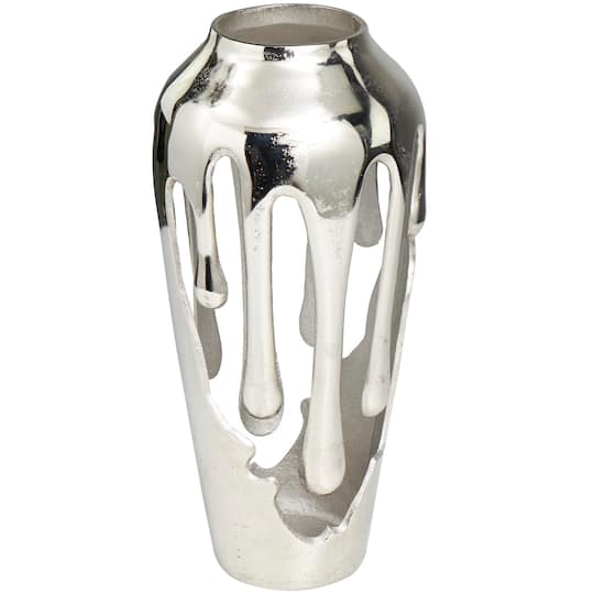 15" Silver Aluminum Melting Drip Vase